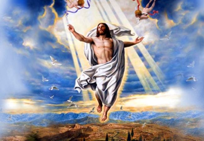 Hình ảnh chúa Giêsu phục sinh được đưa lên trời