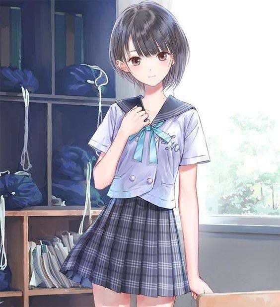 Ảnh Anime Nữ Học Sinh tóc ngắn xinh xắn