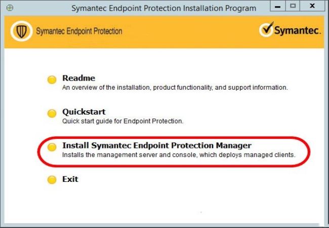 Chọn vào Install Symantec Endpoint Protection Manager