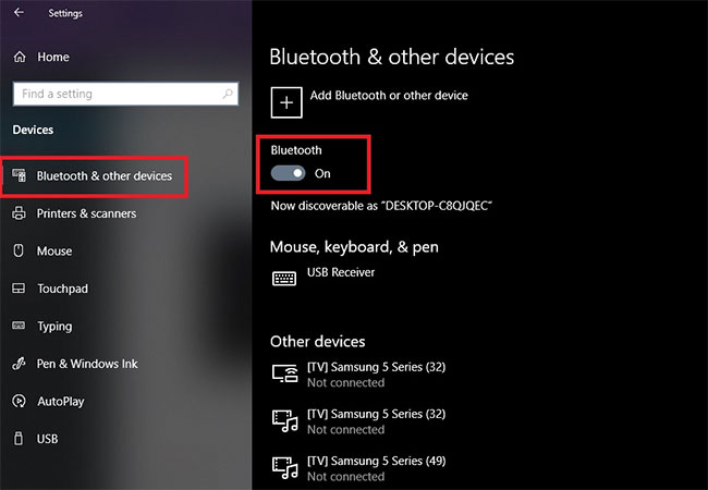 Gạt Bluetooth cho máy tính lên trạng thái "ON"