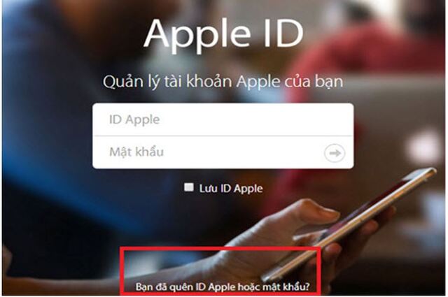 Nhấn vào mục quên mật khẩu hoặc mục quên ID Apple