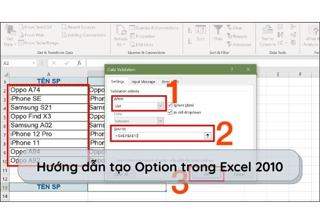 Hướng dẫn tạo Option trong Excel 2010