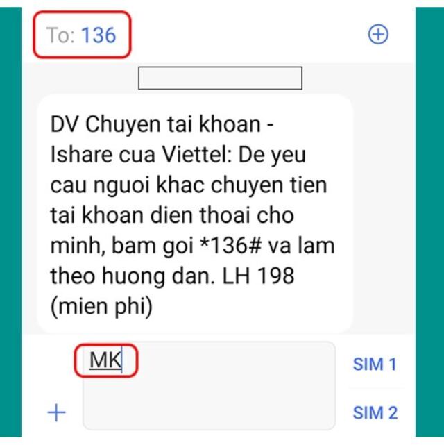 Soạn tin nhắn theo cú pháp “MK” và gửi 136 để lấy mật khẩu