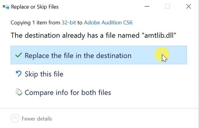 Chọn lệnh Replace the file in the destination