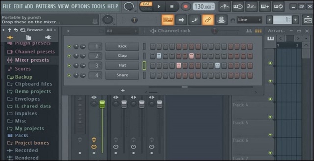 Khung cửa sổ làm việc của phần mềm tạo nhạc FL Studio