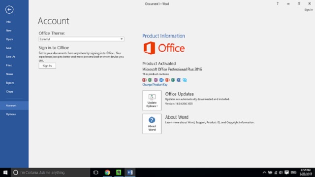 Phần mềm Office 2017 đã được active